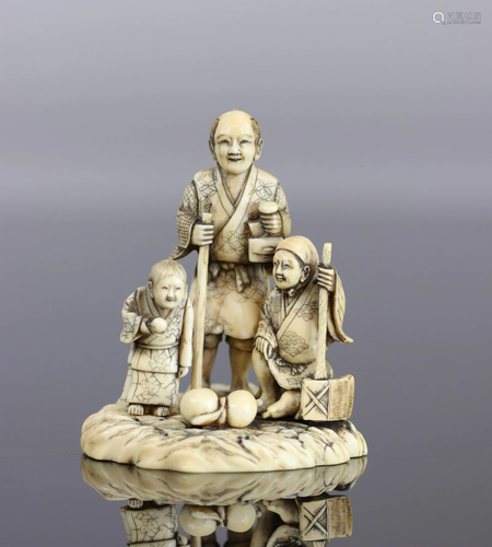 Japan Okimono carved with peasants 19th