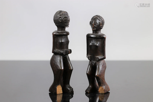 Tchokwe Angola couple of carved wooden statues early