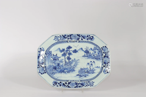 China blanc-bleu china dish with 18th century landscape