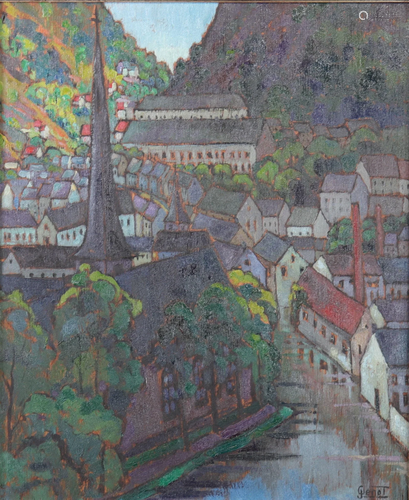 Julien Genot Oil on canvas View of Luxembourg