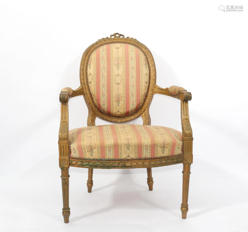 Louis XVI period armchair in carved wood 18th