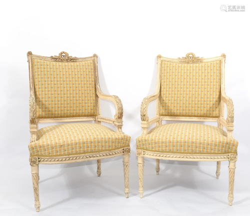 Pair of Louis XVI style armchairs in polychrome wood