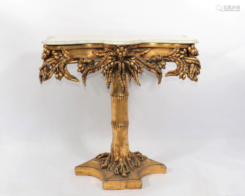 Golden console and marble beautiful plant decoration