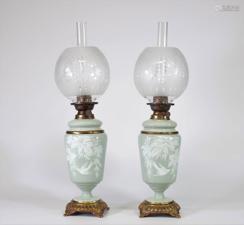 Pair of porcelain lamps decorated with birds 1900