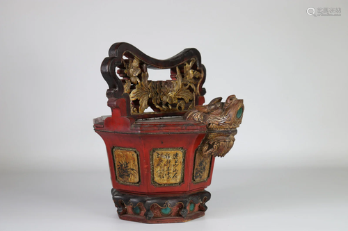 China carved wooden container with dragon decoration