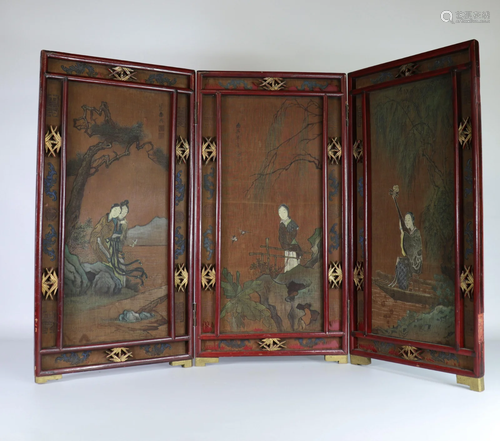 China painted triptych character scenes