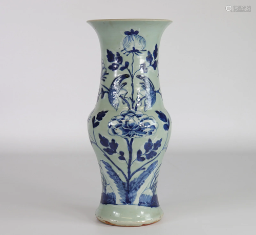 China celadon vase with late 19th bird decoration from