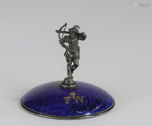 Lapiz lazuli late 19th crossbowman trophy - silver and