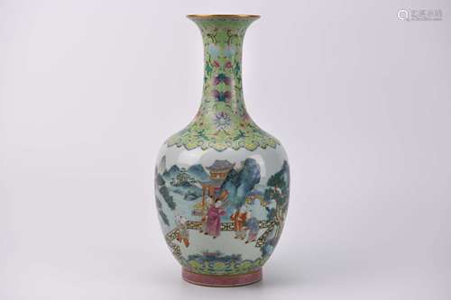 A Famille Rose Landscape and Figure Vase