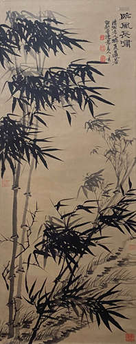 A Chinese Bamboo Painting Paper Scroll, Shi Tao Mark