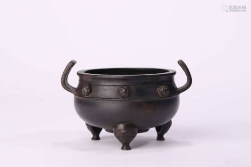 A Bronze Double-Eared Tripod Censer