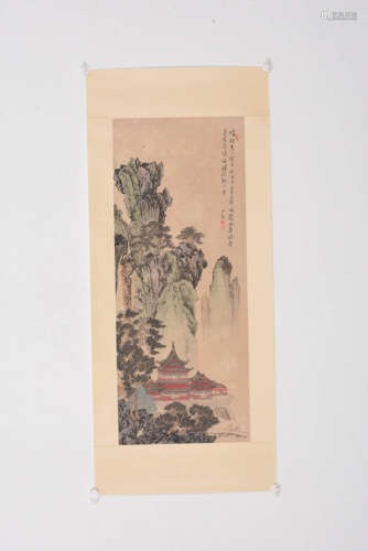 A Chinese Figure and Landscape Paper Painting, Pu Ru Mark