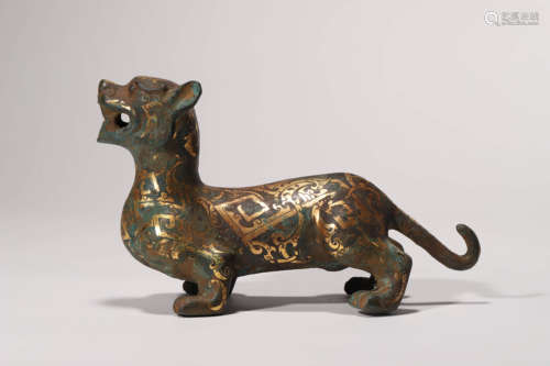 A Silver and Gold Inlaying Bronze Mythical Beast, Bixie