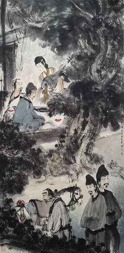 A Chinese Figure&Landscape Painting Paper Scroll, Fu Baoshi ...