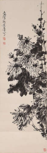 A Chinese Chrysanthemum Paper Painting, Xu Linlu Mark
