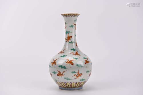 A Famille Rose and Gilt Decorated Crane and Cloud Vase