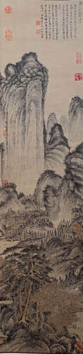 A Chinese Landscape Painting Paper Scroll, Wang Meng Mark