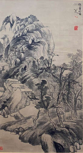 A Chinese Landscape Painting Paper Scroll, Badashanren Mark