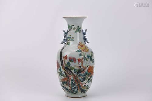 A Famille Rose Flower and Bird Vase