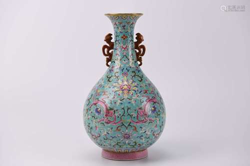 A Famille Rose Flower Dragon Vase