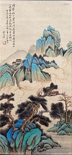 A Chinese Landscape Painting Paper Scroll, Huang Shanshou Ma...