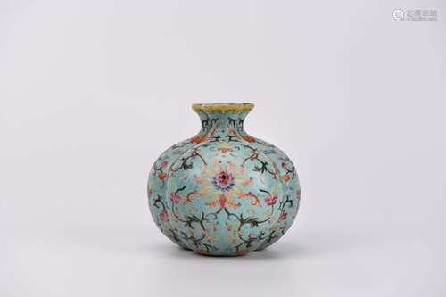 A Turquoise Glaze and Famille Rose Pomegranate-Form Vase