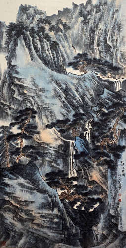 A Chinese Landscape Painting Paper Scroll, Xie Zhiliu Mark