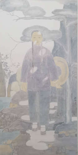 A Chinese Figure Painting Paper Scroll, Tian Liming Mark