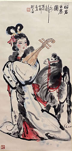 A Chinese Lady Painting Paper Scroll, Liu Wenxi Mark