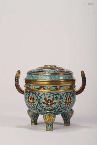 A Cloisonne Enamel Interlocking Tripod Censer