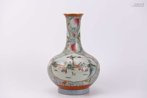 A Famille Rose Figure and Nine Peaches Bottle Vase