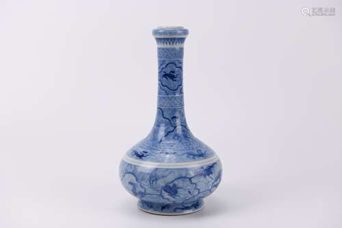 A Blue and White Sea Beast Bottle Vase