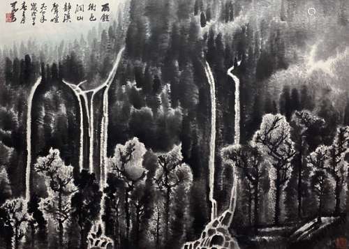 A Chinese Landscape Paper Painting, Li Keran Mark