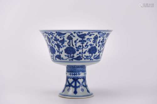 A Blue and White Buddhist Lotus Stem Cup