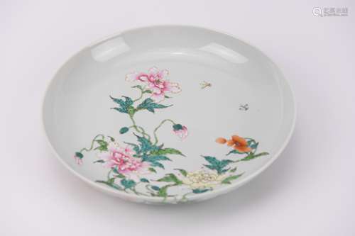 A Famille Rose Butterfly and Flower Plate