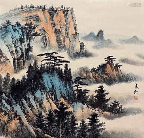 A Chinese Landscape Painting Paper Scroll, Song Meiling Mark