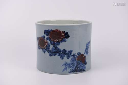 An Underglaze Blue and Copper Red Glaze Flower Brush Pot