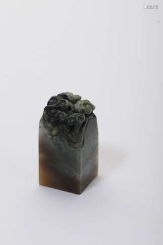 A Carved Black and Grey Jade Seal