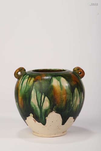 A Sancai Glaze Pottery Double-Hooked Jar