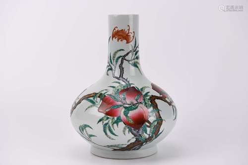 A Famille Rose Nine Peaches Bottle Vase