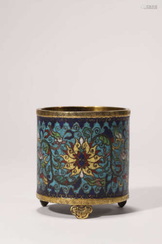 Cloisonné Enamel Lotus Brush Pot