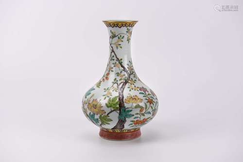 A Famille Rose Flower Bottle Vase