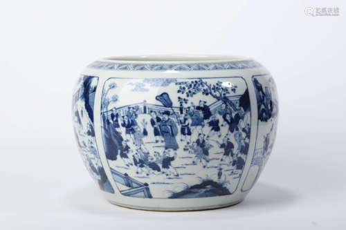 A Blue and White Figure Scrolls Jar