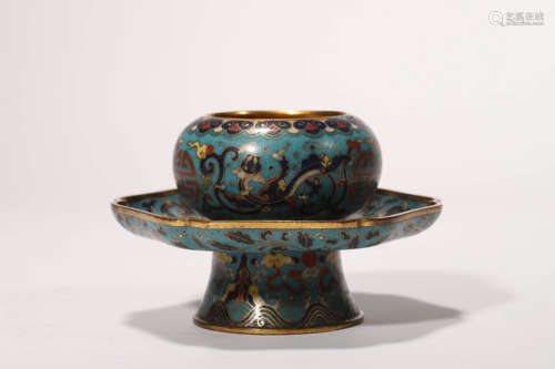 A Cloisonne Enamel Buddhist Lotus Bowl and Stem Stand