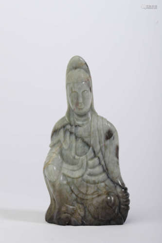 A Carved Celadon Jade Figure of Guanyin