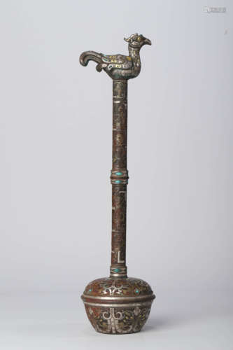 A Gold and Silver Inlaying Bronze Bird-Form Liquor Ladle