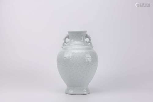 An Incised White Glaze Dragon Double-Eared Vase