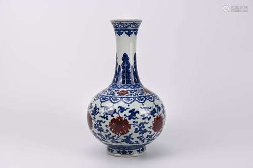 An Iron-Red Glaze and Underglaze Blue Buddhist Lotus Bottle ...