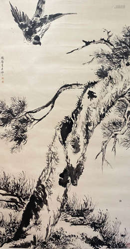 A Chinese Flower and Bird Painting Paper Scroll, Gao Qipei M...