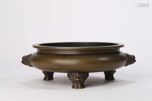 A Bronze Compressed Tripod Censer